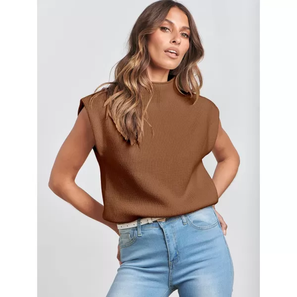 Caracilia Women's Sleeveless Sweater Vest Casual Mock Neck Cap Sleeve Knit Pullover Tank Tops 2024 Trendy Summer Clothes
