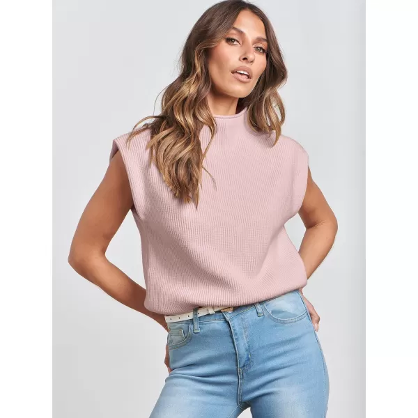 Caracilia Women's Sleeveless Sweater Vest Casual Mock Neck Cap Sleeve Knit Pullover Tank Tops 2024 Trendy Summer Clothes