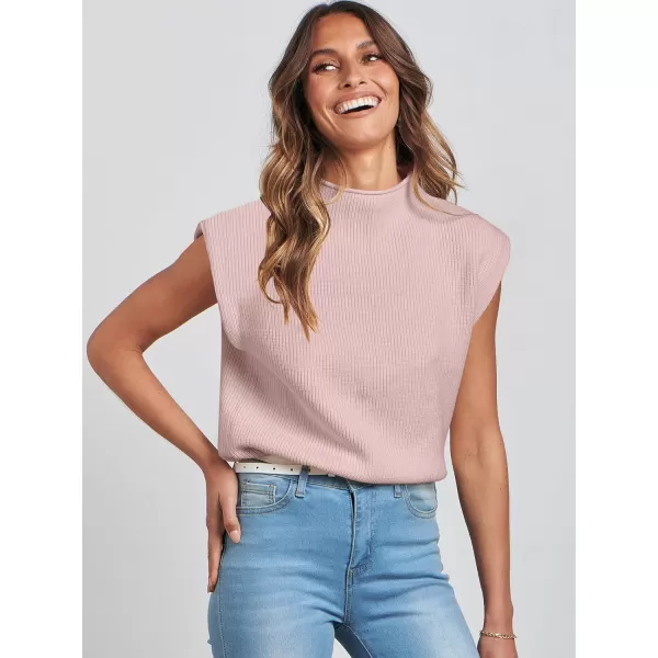 Caracilia Women's Sleeveless Sweater Vest Casual Mock Neck Cap Sleeve Knit Pullover Tank Tops 2024 Trendy Summer Clothes