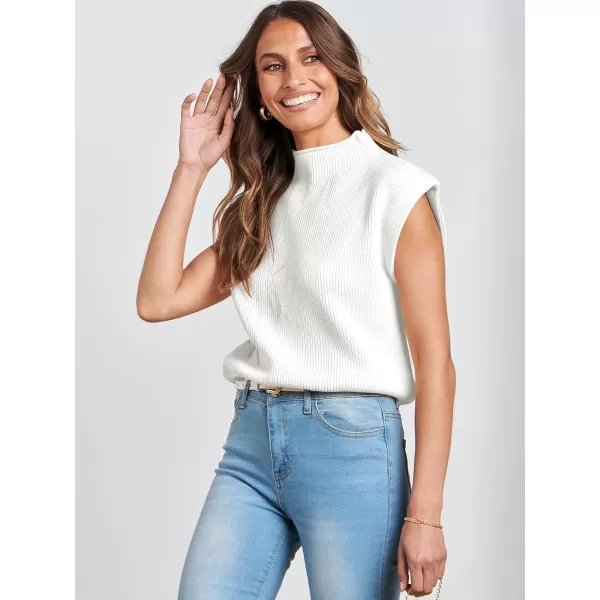 Caracilia Women's Sleeveless Sweater Vest Casual Mock Neck Cap Sleeve Knit Pullover Tank Tops 2024 Trendy Summer Clothes