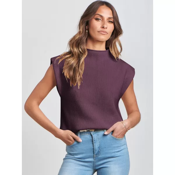 Caracilia Women's Sleeveless Sweater Vest Casual Mock Neck Cap Sleeve Knit Pullover Tank Tops 2024 Trendy Summer Clothes