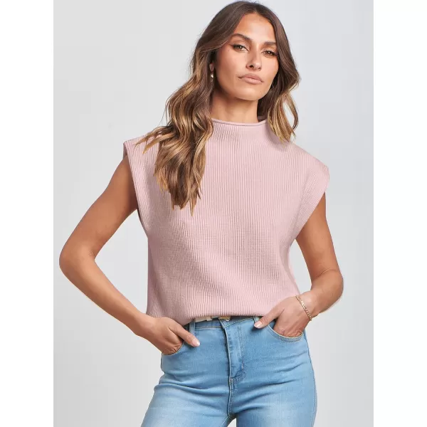 Caracilia Women's Sleeveless Sweater Vest Casual Mock Neck Cap Sleeve Knit Pullover Tank Tops 2024 Trendy Summer Clothes