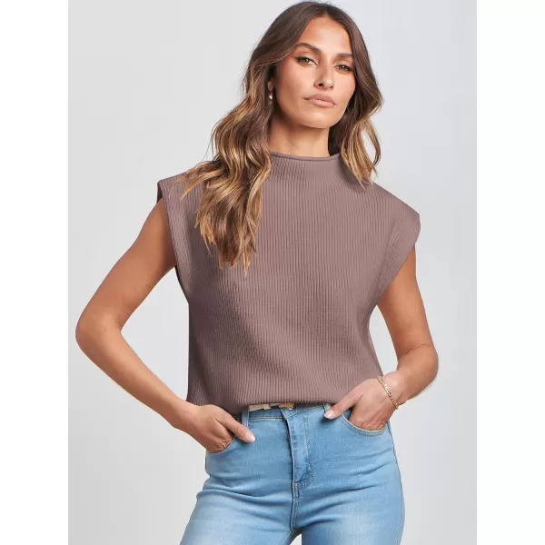 Caracilia Women's Sleeveless Sweater Vest Casual Mock Neck Cap Sleeve Knit Pullover Tank Tops 2024 Trendy Summer Clothes