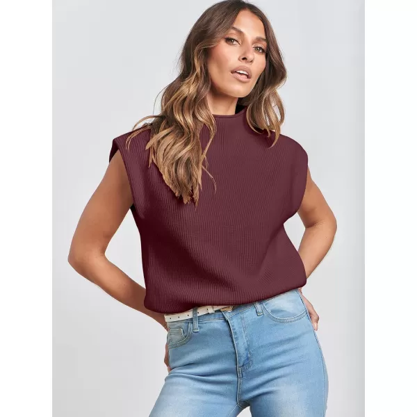 Caracilia Women's Sleeveless Sweater Vest Casual Mock Neck Cap Sleeve Knit Pullover Tank Tops 2024 Trendy Summer Clothes