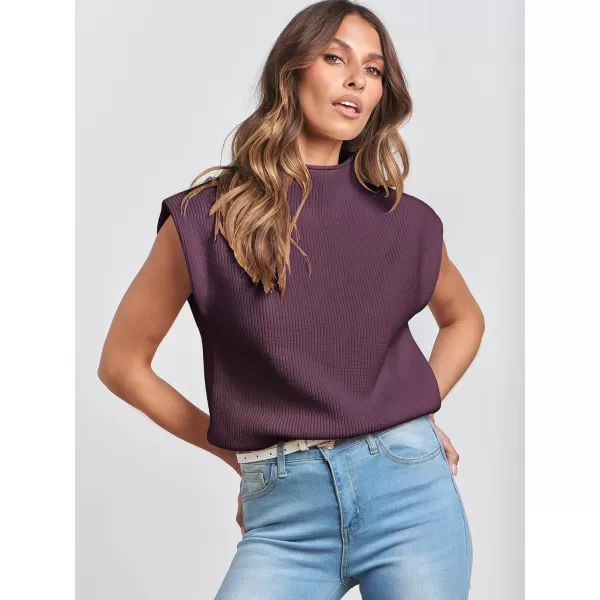 Caracilia Women's Sleeveless Sweater Vest Casual Mock Neck Cap Sleeve Knit Pullover Tank Tops 2024 Trendy Summer Clothes
