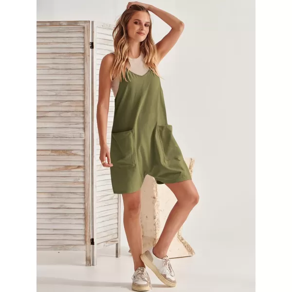 Caracilia Women's Summer Casual Rompers Sleeveless Loose Spaghetti Strap Short Jumpsuits Overalls Trendy Outfits With Pockets