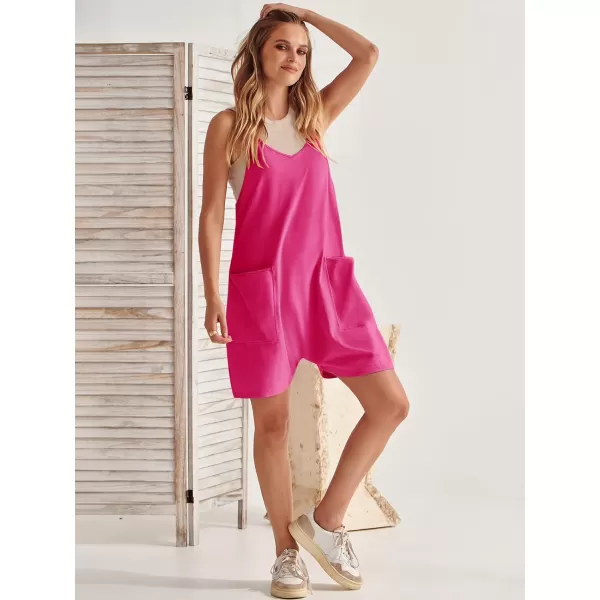 Caracilia Women's Summer Casual Rompers Sleeveless Loose Spaghetti Strap Short Jumpsuits Overalls Trendy Outfits With Pockets