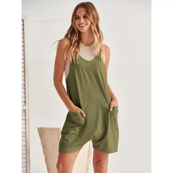 Caracilia Women's Summer Casual Rompers Sleeveless Loose Spaghetti Strap Short Jumpsuits Overalls Trendy Outfits With Pockets