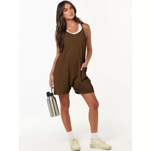 Caracilia Women's Summer Casual Rompers Sleeveless Loose Spaghetti Strap Short Jumpsuits Overalls Trendy Outfits With Pockets