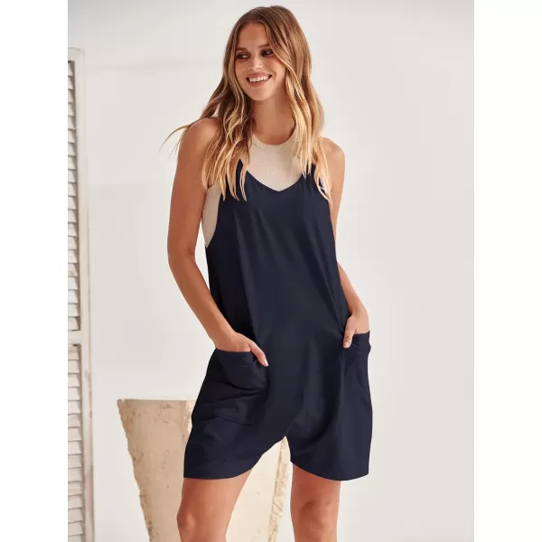 Caracilia Women's Summer Casual Rompers Sleeveless Loose Spaghetti Strap Short Jumpsuits Overalls Trendy Outfits With Pockets