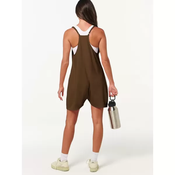 Caracilia Women's Summer Casual Rompers Sleeveless Loose Spaghetti Strap Short Jumpsuits Overalls Trendy Outfits With Pockets