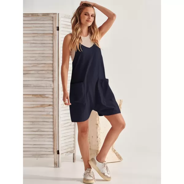 Caracilia Women's Summer Casual Rompers Sleeveless Loose Spaghetti Strap Short Jumpsuits Overalls Trendy Outfits With Pockets