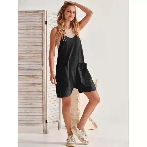 Caracilia Women's Summer Casual Rompers Sleeveless Loose Spaghetti Strap Short Jumpsuits Overalls Trendy Outfits With Pockets
