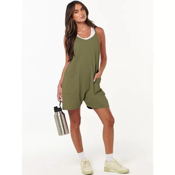 Caracilia Women's Summer Casual Rompers Sleeveless Loose Spaghetti Strap Short Jumpsuits Overalls Trendy Outfits With Pockets