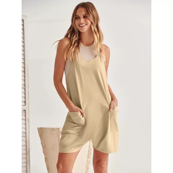 Caracilia Women's Summer Casual Rompers Sleeveless Loose Spaghetti Strap Short Jumpsuits Overalls Trendy Outfits With Pockets