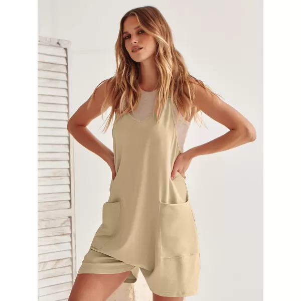 Caracilia Women's Summer Casual Rompers Sleeveless Loose Spaghetti Strap Short Jumpsuits Overalls Trendy Outfits With Pockets