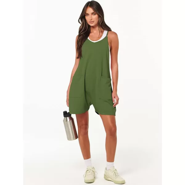 Caracilia Women's Summer Casual Rompers Sleeveless Loose Spaghetti Strap Short Jumpsuits Overalls Trendy Outfits With Pockets