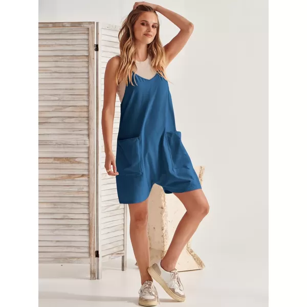 Caracilia Women's Summer Casual Rompers Sleeveless Loose Spaghetti Strap Short Jumpsuits Overalls Trendy Outfits With Pockets