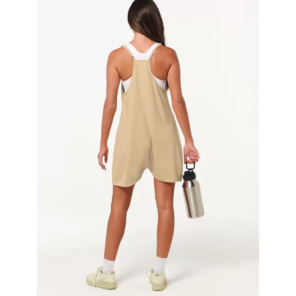 Caracilia Women's Summer Casual Rompers Sleeveless Loose Spaghetti Strap Short Jumpsuits Overalls Trendy Outfits With Pockets