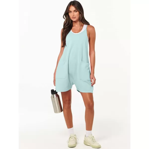 Caracilia Women's Summer Casual Rompers Sleeveless Loose Spaghetti Strap Short Jumpsuits Overalls Trendy Outfits With Pockets