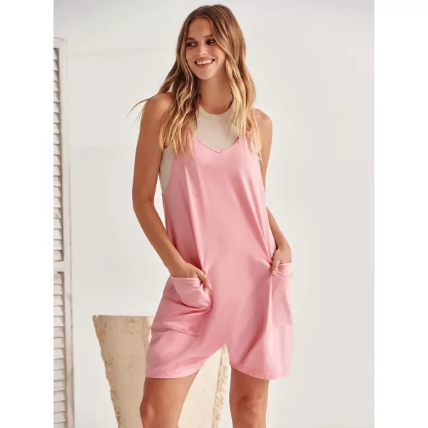 Caracilia Women's Summer Casual Rompers Sleeveless Loose Spaghetti Strap Short Jumpsuits Overalls Trendy Outfits With Pockets