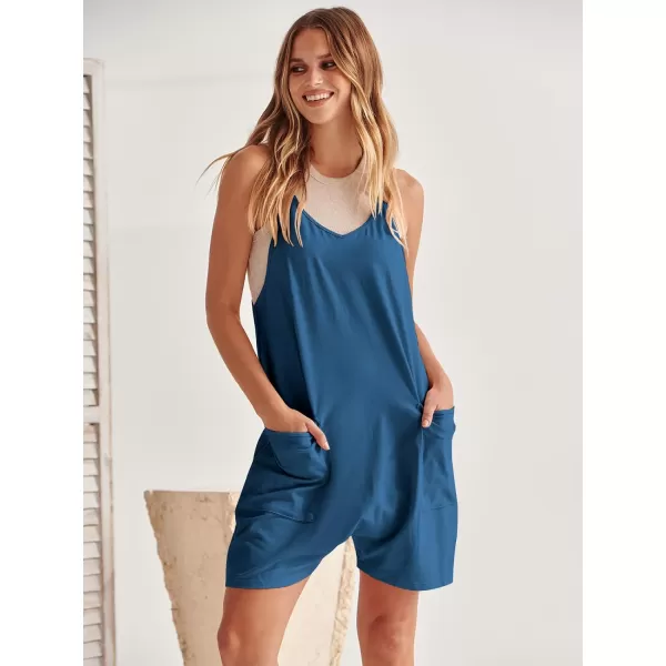 Caracilia Women's Summer Casual Rompers Sleeveless Loose Spaghetti Strap Short Jumpsuits Overalls Trendy Outfits With Pockets