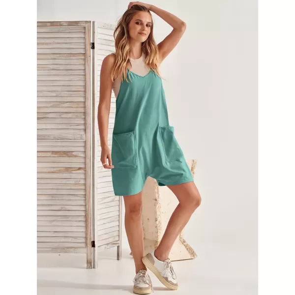 Caracilia Women's Summer Casual Rompers Sleeveless Loose Spaghetti Strap Short Jumpsuits Overalls Trendy Outfits With Pockets