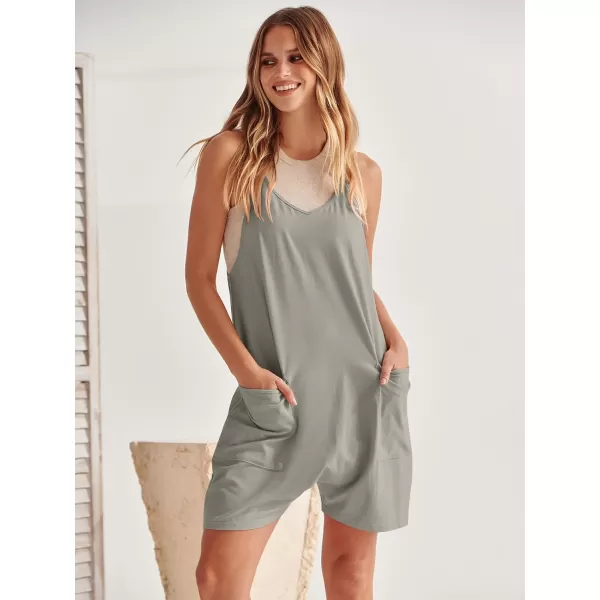 Caracilia Women's Summer Casual Rompers Sleeveless Loose Spaghetti Strap Short Jumpsuits Overalls Trendy Outfits With Pockets