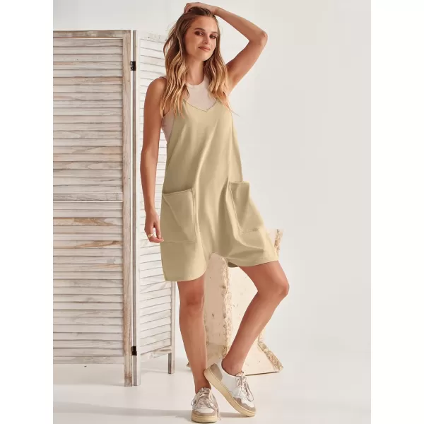Caracilia Women's Summer Casual Rompers Sleeveless Loose Spaghetti Strap Short Jumpsuits Overalls Trendy Outfits With Pockets