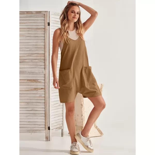 Caracilia Women's Summer Casual Rompers Sleeveless Loose Spaghetti Strap Short Jumpsuits Overalls Trendy Outfits With Pockets