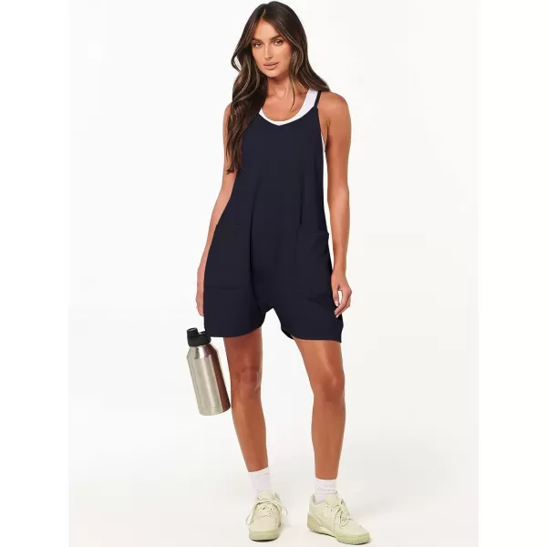 Caracilia Women's Summer Casual Rompers Sleeveless Loose Spaghetti Strap Short Jumpsuits Overalls Trendy Outfits With Pockets