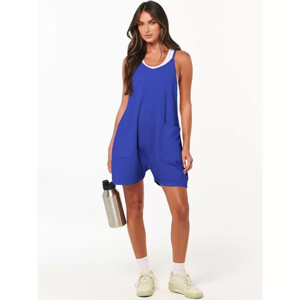 Caracilia Women's Summer Casual Rompers Sleeveless Loose Spaghetti Strap Short Jumpsuits Overalls Trendy Outfits With Pockets
