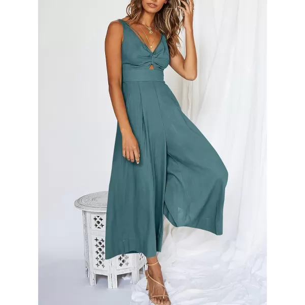 Caracilia Women's Summer Wide Leg Jumpsuits Dressy Sleeveless V Neck High Waist Cutout Straps One Piece Linen Rompers