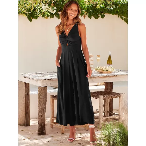Caracilia Women's Summer Wide Leg Jumpsuits Dressy Sleeveless V Neck High Waist Cutout Straps One Piece Linen Rompers