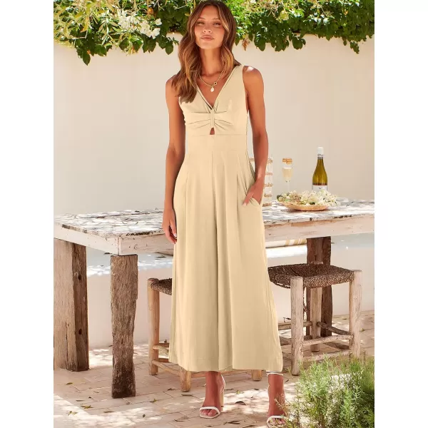 Caracilia Women's Summer Wide Leg Jumpsuits Dressy Sleeveless V Neck High Waist Cutout Straps One Piece Linen Rompers