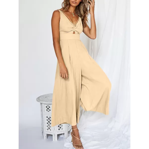 Caracilia Women's Summer Wide Leg Jumpsuits Dressy Sleeveless V Neck High Waist Cutout Straps One Piece Linen Rompers