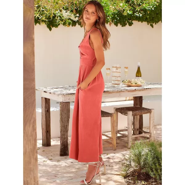 Caracilia Women's Summer Wide Leg Jumpsuits Dressy Sleeveless V Neck High Waist Cutout Straps One Piece Linen Rompers