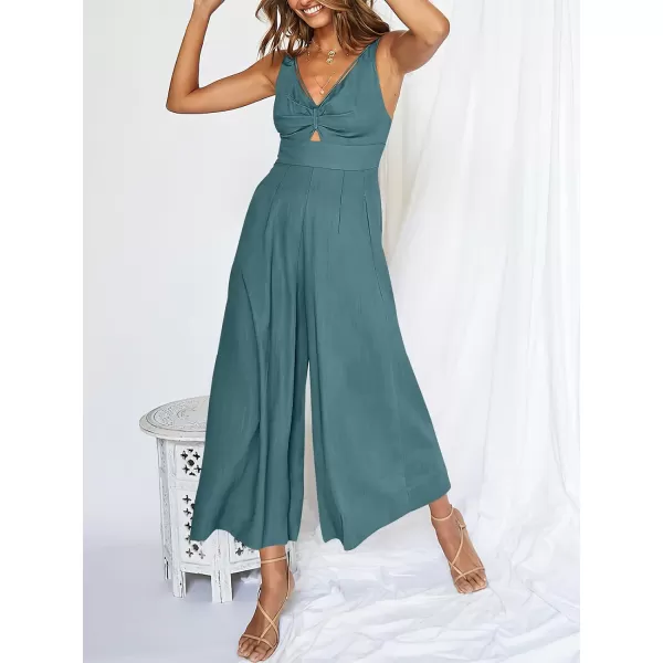 Caracilia Women's Summer Wide Leg Jumpsuits Dressy Sleeveless V Neck High Waist Cutout Straps One Piece Linen Rompers