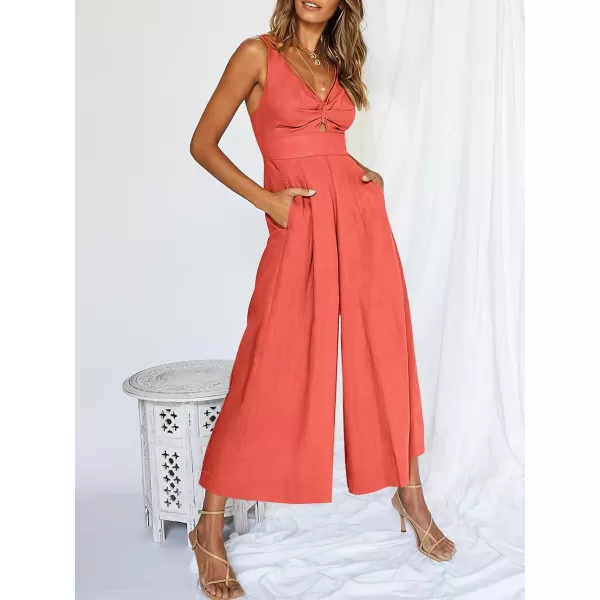 Caracilia Women's Summer Wide Leg Jumpsuits Dressy Sleeveless V Neck High Waist Cutout Straps One Piece Linen Rompers