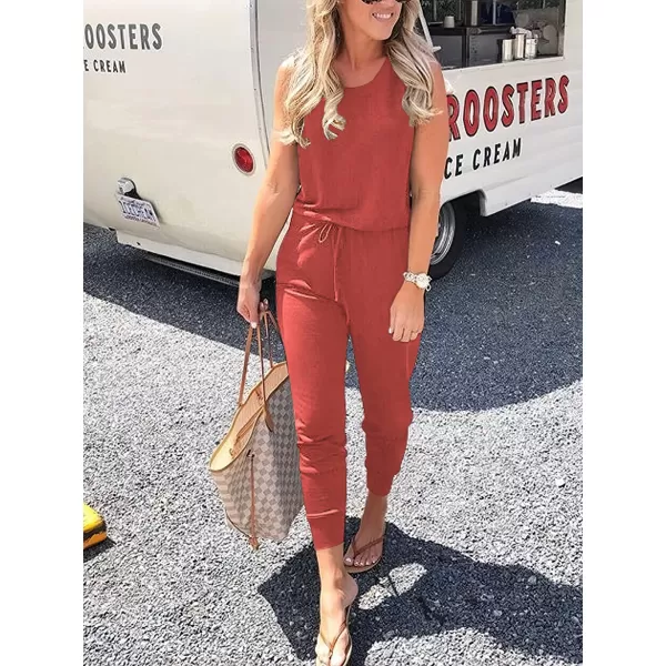Caracilia Women's Tank Jumpsuit Summer Casual Sleeveless Beam Foot Elasitic Waist Rompers Jumpsuits with Pockets