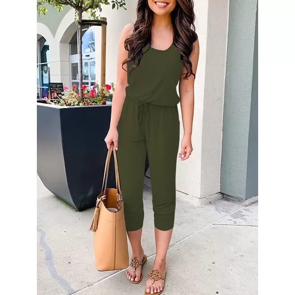 Caracilia Women's Tank Jumpsuit Summer Casual Sleeveless Beam Foot Elasitic Waist Rompers Jumpsuits with Pockets
