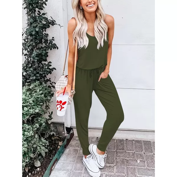 Caracilia Women's Tank Jumpsuit Summer Casual Sleeveless Beam Foot Elasitic Waist Rompers Jumpsuits with Pockets