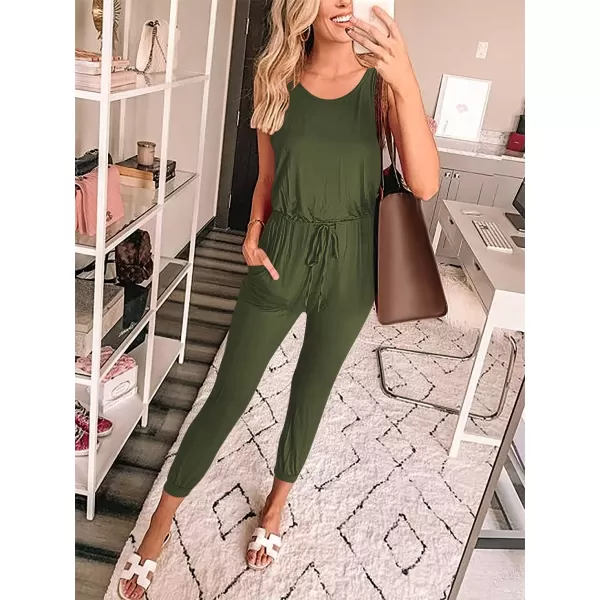 Caracilia Women's Tank Jumpsuit Summer Casual Sleeveless Beam Foot Elasitic Waist Rompers Jumpsuits with Pockets