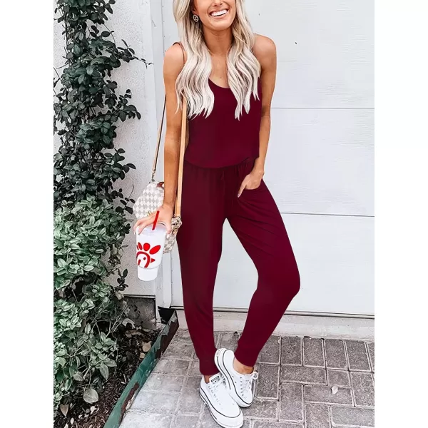 Caracilia Women's Tank Jumpsuit Summer Casual Sleeveless Beam Foot Elasitic Waist Rompers Jumpsuits with Pockets