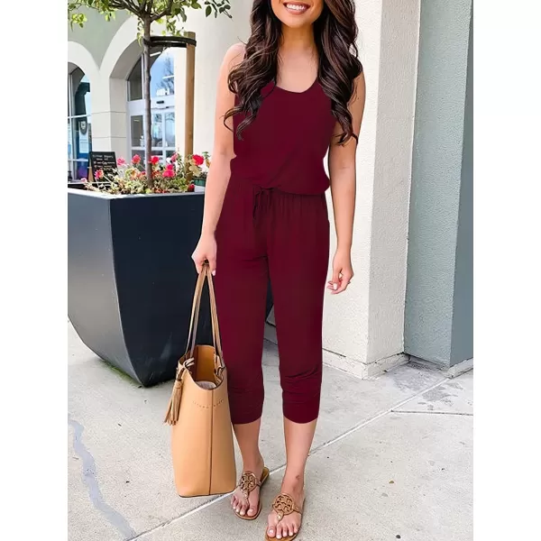 Caracilia Women's Tank Jumpsuit Summer Casual Sleeveless Beam Foot Elasitic Waist Rompers Jumpsuits with Pockets