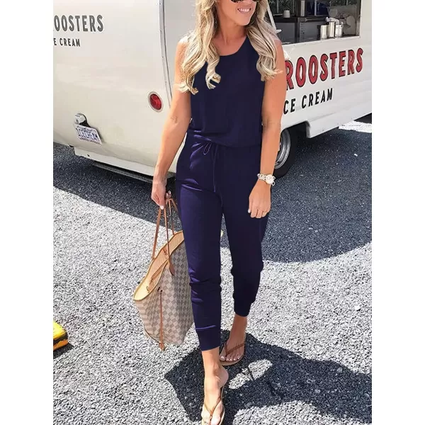 Caracilia Women's Tank Jumpsuit Summer Casual Sleeveless Beam Foot Elasitic Waist Rompers Jumpsuits with Pockets