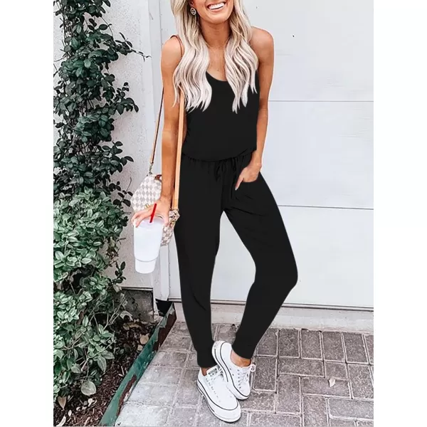 Caracilia Women's Tank Jumpsuit Summer Casual Sleeveless Beam Foot Elasitic Waist Rompers Jumpsuits with Pockets