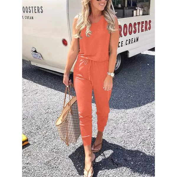 Caracilia Women's Tank Jumpsuit Summer Casual Sleeveless Beam Foot Elasitic Waist Rompers Jumpsuits with Pockets