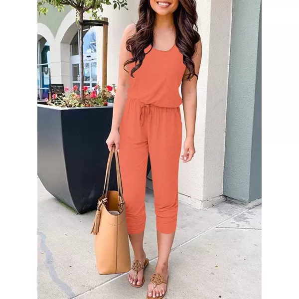 Caracilia Women's Tank Jumpsuit Summer Casual Sleeveless Beam Foot Elasitic Waist Rompers Jumpsuits with Pockets
