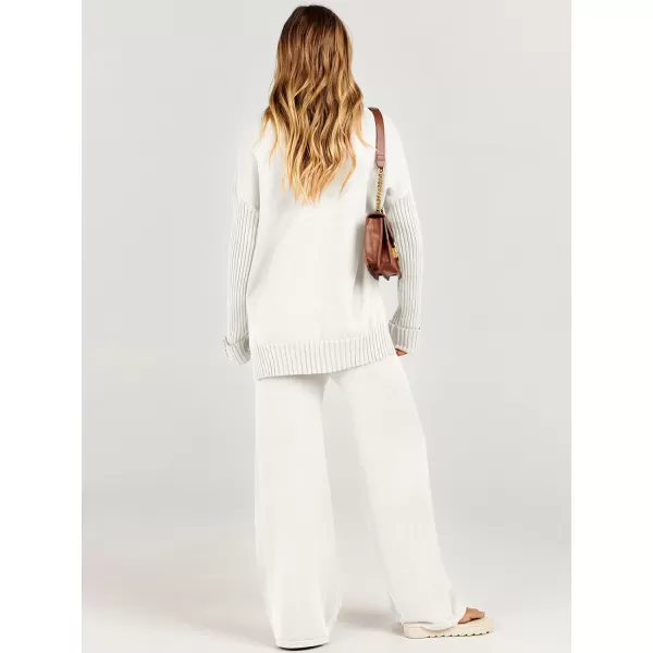 Caracilia Women's Two Piece Outfits Sweater Sets 2 Piece Long Sleeve Knit Pullover Tops Wide Leg Pants 2023 Fall Lounge Sets